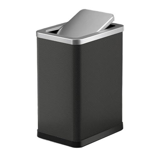 Caneca de basura slim 10L acero y cuero PU negro miniatura 1