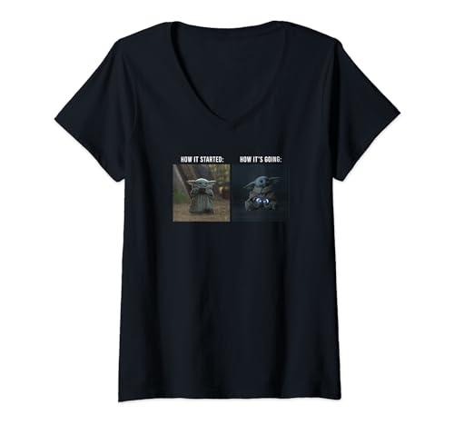 T-shirt col V Star Wars Grogu : vêtement imprimé en coton pour adulte