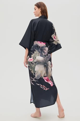 Image of PRODESIGN Kimono Robe for Women - Long Satin Sleepwear Silky Kimono Cover-Up Nightgown Japanese Bathrobe Loungewear Blouse