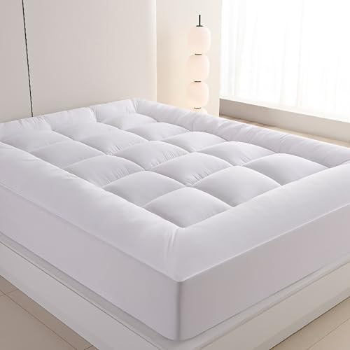 Topper WestMonth Premium Quilted 1000GSM Luxury Extra Thick Mattress Topper Pad - Breathable & Fluffy Soft Bed Cover with Deep Pocket 821 for Home/Hotels Queen/King etc (White King)