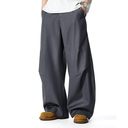 WZIKAI Men's Baggy Wide Leg Pants Zipper Fly Pleated Dress Pants Business Casual Long Trousers with Pocket