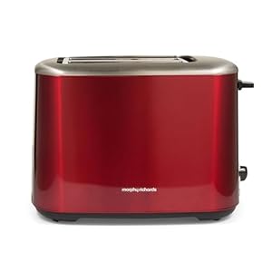 Morphy Richards Equip 2 Slice Toaster, Defrost and Reheat, Browning Controls, Variable Wide Slots, Removable Crumb Tray, Stainless Steel, 800W, Red, 222066
