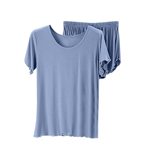 FGUUTYM Camiseta de manga corta de algodón para mujer, camiseta suelta de gran tamaño, parte inferior de la oreja, pantalones cortos de dos piezas, conjunto de pijamas para mujer, pijama esponjoso