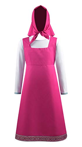 Girls Masha Bear Costume Dress Rose Dresses with Tshirt Scarf Cosplay Cartoon Cute Set (3 Years, Rose, 3_years)
