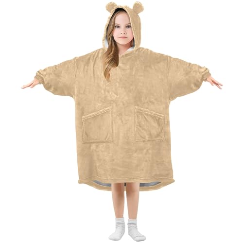 S Husky Burly Wood Kids Wearable Blanket Hoodie with Pocket and Sleeves for Toddlers, Cute Hoodies 3-14 Year Girls Boys