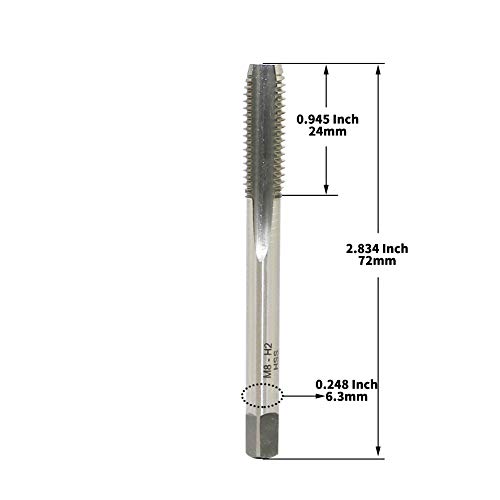 Metric Machine Tap M8 X 1.25Mm Pitch Thread Pitch 3 Flutes, High Speed Steel Thread Forming Tap, Uncoated (Bright) Finish, Round Shank With Square End, Plug Chamfer, Hss Screw Plug Tap #TOP3