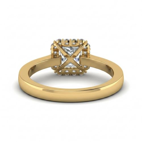 Image of Choose Your Gemstone Floating Halo Diamond CZ Ring Yellow Gold Plated Princess Shape Halo Engagement Rings Everyday Jewelry Wedding Jewelry Handmade Gifts for Wife US Size 4 to 12
