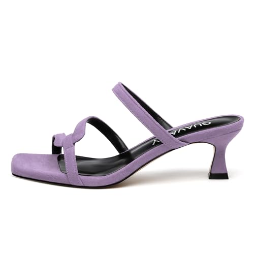 Womens Slide Sandals, Square Open Toe Low Heels Sandals, Fashion Solid Faux Suede Heeled Sandals for Women2