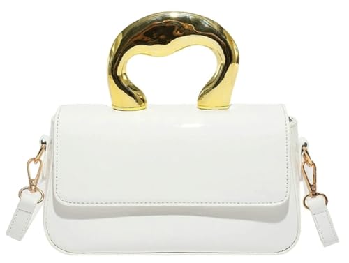 Patent Leather Crossbody Bag for Women Vintage Shiny Y2K Shoulder Purse with Metal Handle Mini Saddle Hobo Bags