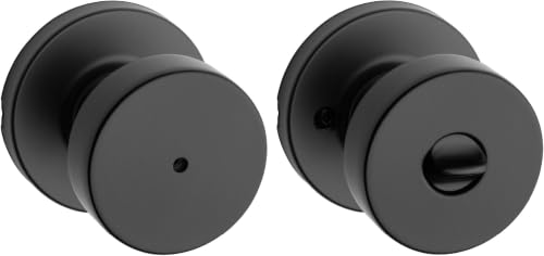 Image of Kwikset Pismo Interior Privacy Door Knob with Lock, Door Handle for Bathroom and Bedroom, Matte Black Keyless Turn Lock Doorknob, with Microban Protection (Pack of 12)