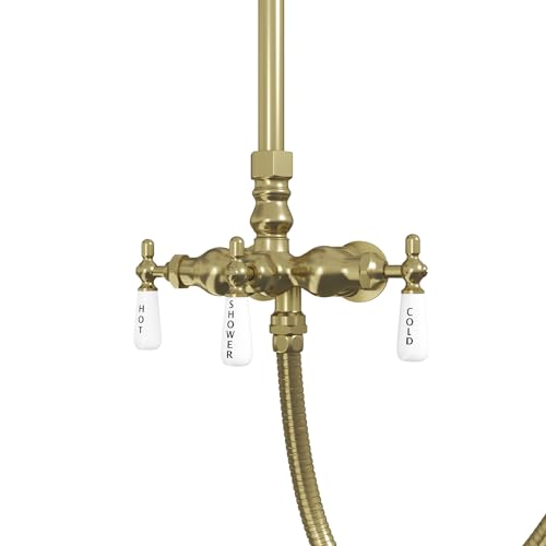Image of Abbey 10 x 34 1 /2 Shower Faucet Set with Handshower, Brushed Brass