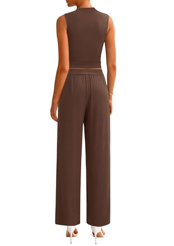 PRETTYGARDEN 2 Piece Sets for Women Summer 2025 Airport Travel Outfits Crop Tank Tops Wide Leg Pants Matching Lounge Sets2