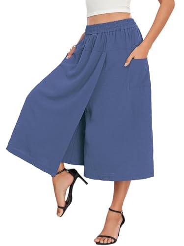 Women's High-Waisted Relaxed Fit Capri Culottes Skorts Flowy Palazzo Pants Skirt Pant with Pockets