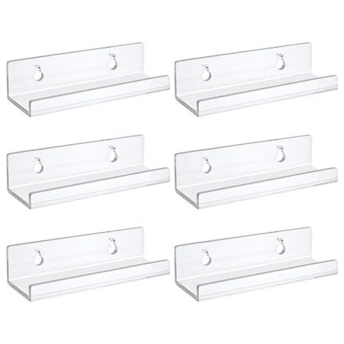 Estante para discos de acrílico – Organizador de pared LP, repisa para musical | Juego de seis piezas, material transparente como el, perfil compacto de 4 pulgadas, de fácil