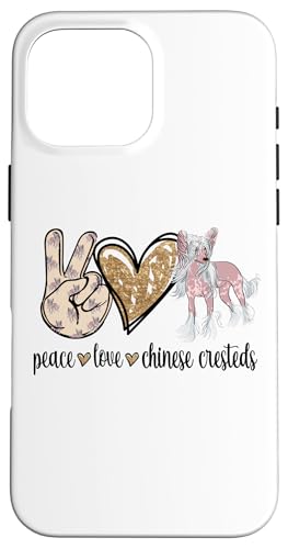 Womens Girls Peace Love Chinese Crested Dog Mom Lover �X�}�z�P�[�X iPhone 16 Pro Max �p