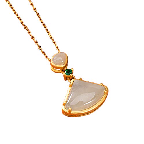 Collier en argent 925 doré à l'or fin serti de jade de Hotan naturel