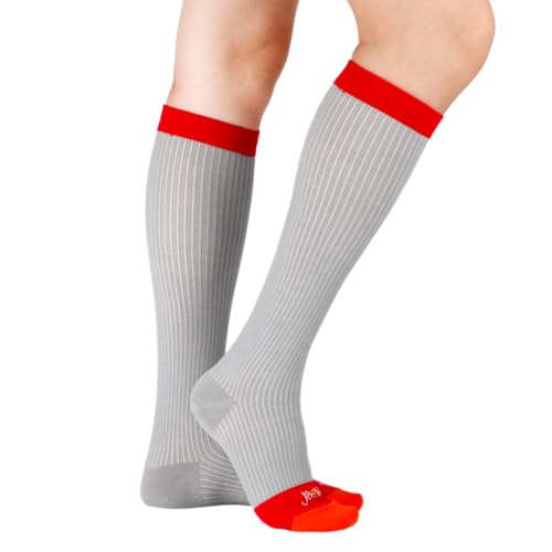 Image of JAVIE Merino Wool Jumbo Dots Compression Socks with Seamless Toe, Knee High Stockings for Women & Men (15-20mmHg)