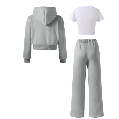 Girls Jogger Set - 3 Piece Fleece Zip Up Hoodie Jacket White T Shirts and Baggy Sweatpants Sweatsuit Fall Outfits 7-12Years3