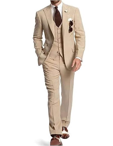 Men's 3 Piece Suits Slim Fit Tuxedos Peak Lapel Jacket Pants Vest Wedding Groomsmen Prom Business Suit2