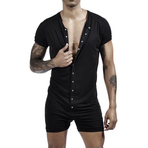 Herren Body Bodysuit Kurzarm Einteiler Overall Strampler mit Knöpfen...