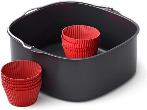 Philips Airfryer-Zubehör Backset XXL, antihaftbeschichtetes Backblech, mit 9 Silikonmuffinformen, für die Heißluftfritteuse geeignet,spülmaschinenfest, Rezept-App, schwarz (HD9957/00)