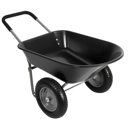 Panana Heavy Duty Garden Trolley 85L Barrow Cart Wagon with Pneumatic Tires, 150kg Capacity Yard Utility Cart for Farm, Landscaping, Patio, and Home Use, Steel Frame with Comfortable Handle (Black)