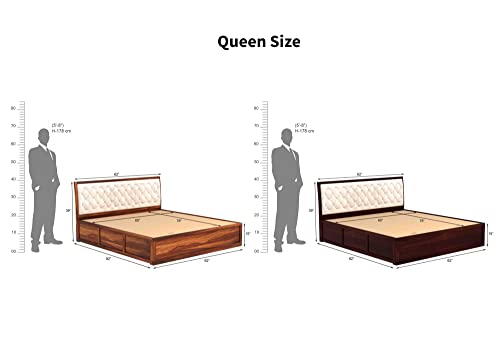 Image of Luxury Upholstered Queen Size Bed with Storage | Soft Fabric Padded Quilted Headboard | Strong Sheesham Wood Frame | Modern Wooden Bed for Bedroom Home & Hotel (Walnut Finish, Queen)