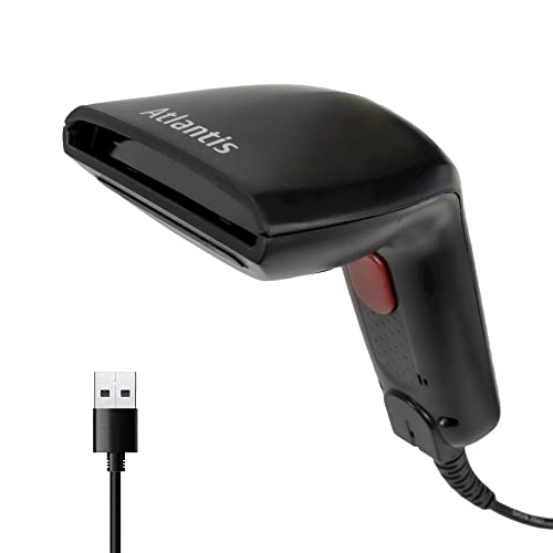 Atlantis A08-C100 Lettore Codici a Barre Barcode reader scanner 1D Ottico a contatto, 120 scansioni sec, legge da smartphone, codice farmaceutico, collegamento USB, guida rapida di installazione.