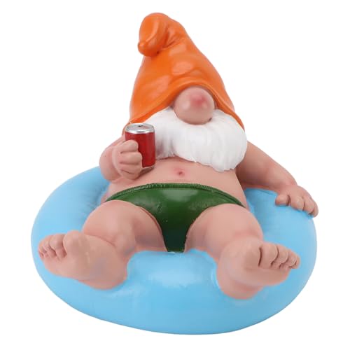 QWUUYEC Estatua de gnomo flotante de resina para piscina, fiesta, relajante, divertido, jardín, figura de gnomo flotante para decoración al aire libre (azul)