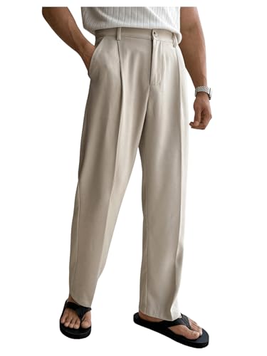 GORGLITTER Men's Pleated Dress Pants High Waisted Work Office Business Tapered Suit Pants with Pockets