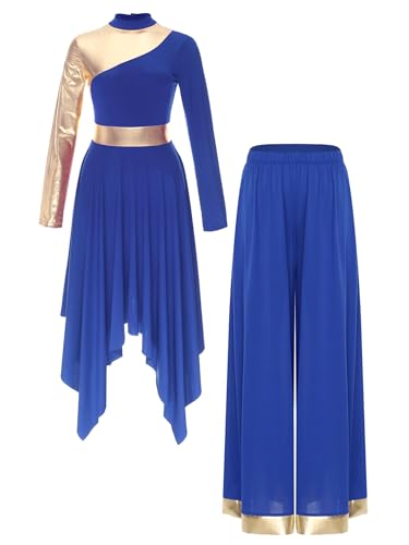 Robe de danse de louange à coupe asymétrique et pantalon fluide bleu inhzoy XXL