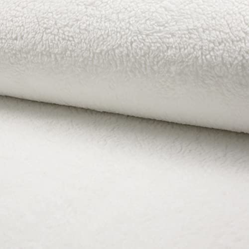 CRS Fur Fabrics Cotton Teddy Sherpa Fleece Fabric Material-White, 1Mtr 150cmx100cm, Polycotton