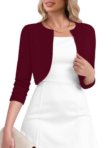 Image of Heymoments Women's 3 /4 Sleeve Casual Shrugs Lightweight Open Front Cropped Cardigan for Dresses
