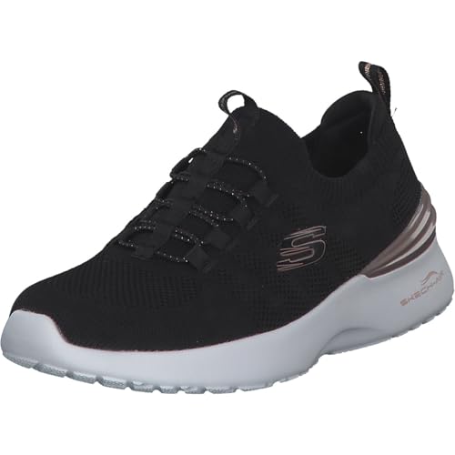 Skechers Skech Air Dynamight Steps   Tenis Deportivos para Mujer, Tejido Negro y Ribete de Oro Rosa, 38 EU