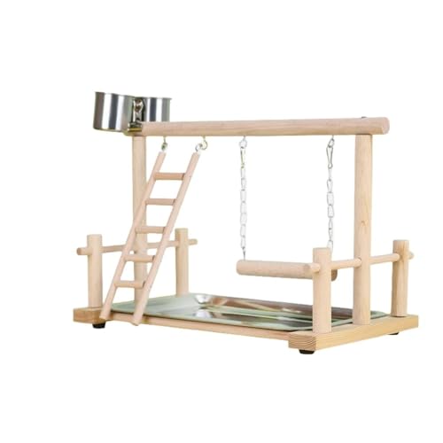 SearEase インコ 遊び場 二層 バード アスレチック 玩具 スタンド 止まり木 はしご 食器 水器 鳥 巣 カゴ 遊園地 秋千 ラダー ベル 鳥の巣 鳥栖 (A(36*23*25cm))