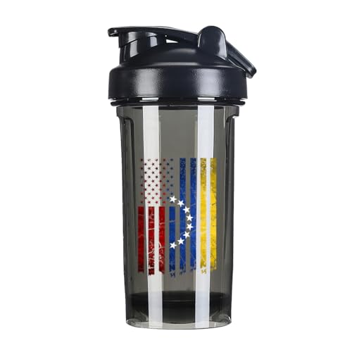 Vintage Venezuelans Flag 2 18 Ounce Shaker Bottle Drink Mixer Leak-proof Pre Workout Protein Shakes Meal Replacement Shakes Bottles 500ML/18 Oz Black
