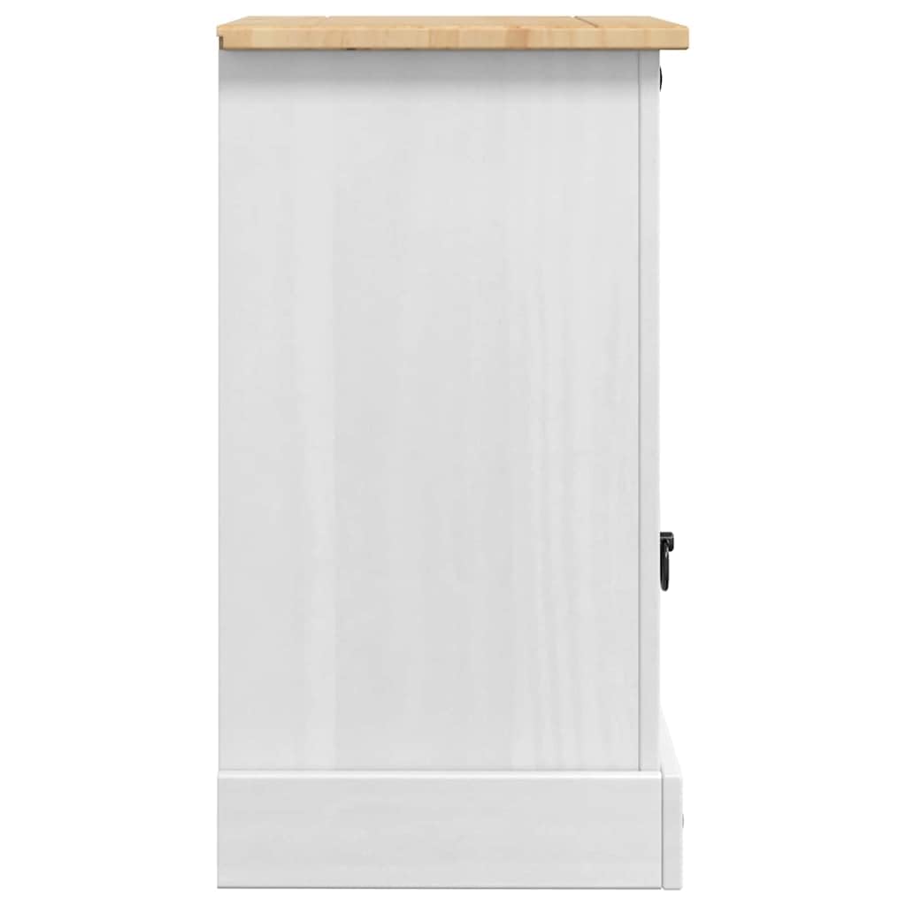 Comodino Corona, bianco, in legno di pino massiccio, 45 x 35 x 64 cm, con cassetto e vano portaoggetti, tavolino versatile per camera da letto, soggiorno, corridoio e camera degli ospiti