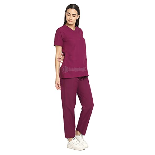 Image of IS IndoSurgicals Faux Wrap Scrub Suits for Doctors Women OT Dress (L, Wine)