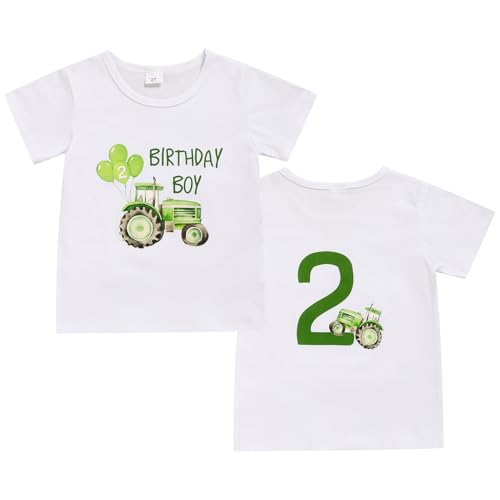TITKKOP Toddler Boy 2nd Birthday Farm Tractor Graphic Cotton Shirt (White 2T)