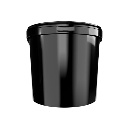 Eimer mit Deckel 10l Schwarz Rund | Kunststoff Eimer Lebensmittelecht, luftdicht und stabil | Leer Eimer mit Griff und Deckel für Lebensmittel Chemie Waschpulver Klebstoffe geeignet