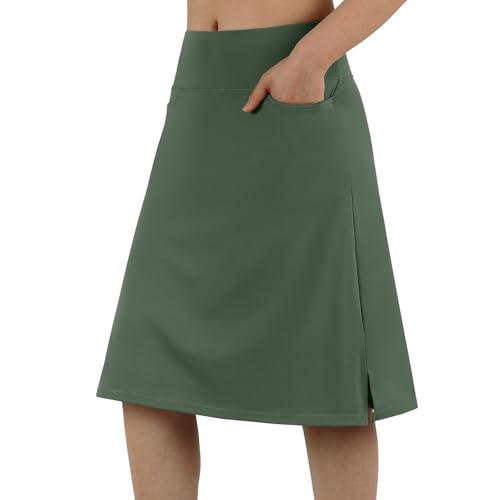 ANIVIVO Women's Skorts Knee Length, Modest Long Athletic Sports Casual Skirt with High Waisted Pockets
