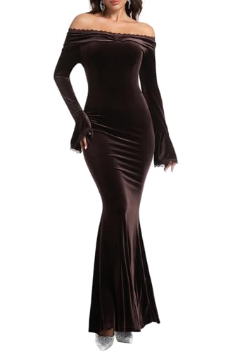 Image of HOYISHION Women's Off The Shoulder Floral Lace Maxi Dress White Bridesmaid Wedding Party Maternity Photoshoot Long Dresses