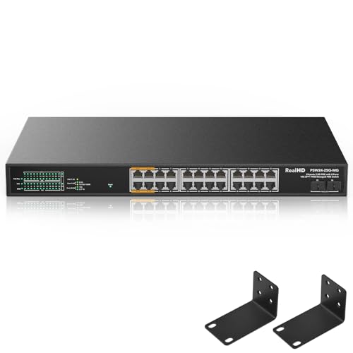 Image of 24-Port 2.5Gb PoE++ Lite-Managed Ethernet Network Switch, 2 x 10G SFP+ Ports, 4 PoE++ and 20 PoE+ Ports@500W, IEEE 802.3at / bt 90W, VLAN /QoS / IGMP, 160G Bandwidth, Metal Internet Switch, 1U Rack Mount