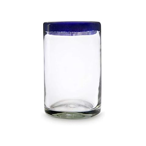 Vaso de agua de cristal soplado con borde azul Cover