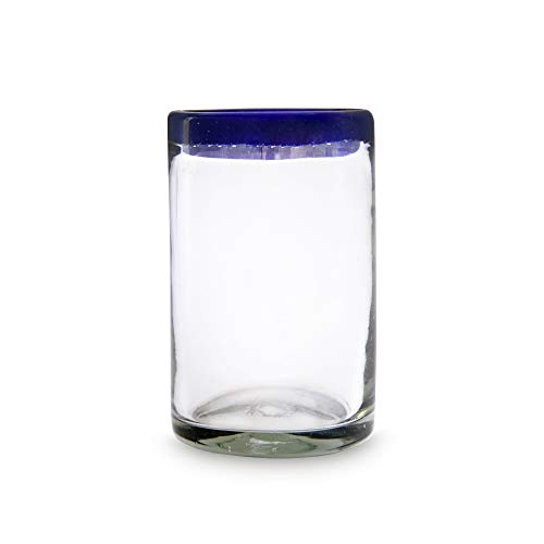 Cristal con borde azul, vaso de agua para zumo, color azul, vidrio soplado