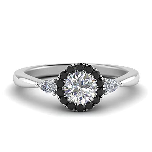 Image of Sterling Silver Sapphire & CZ Diamond Halo Engagement Ring with Pear Accent, Round Shape, Wedding & Everyday Jewelry for Women, US Sizes 4-12