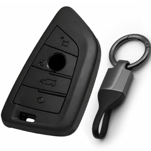 Image of JVCV Soft TPU Cover Compatible with BMW X1, X3, X6, X5, 5 Series, 6 Series, 7 Series 4 Button Blade Smart Key | Scratch-Resistant Protective Case (Matte Black Style B)