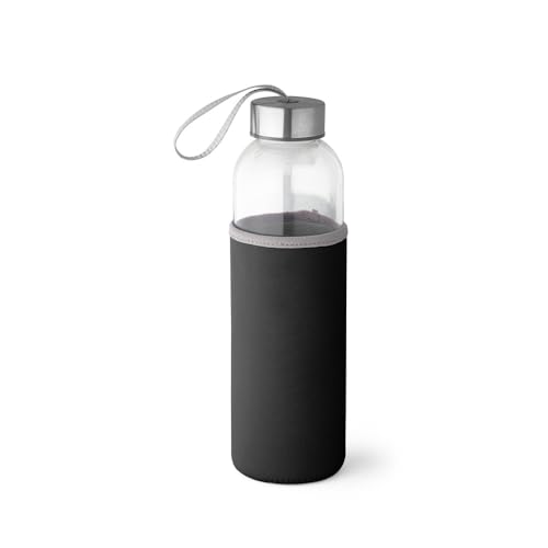Garrafa Squeeze De Vidro Com Luva Protetora Neopreme 520 Ml (Preto)