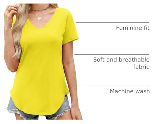 Image of Elesomo Womens T Shirts V Neck Summer Short /Long Sleeve Cotton Tops Tees