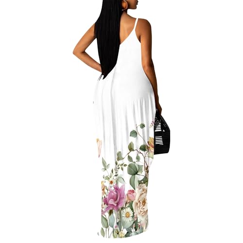 Image of SUZONANA Women's Plus Size Summer Dresses Spaghetti Print Maxi Dresses Long Loose Sundresses